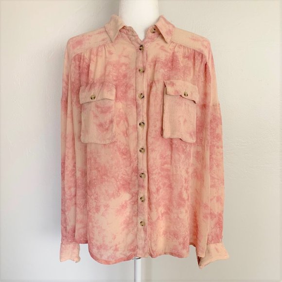 Free People Tops - Free People Pink Peach Cloud Tie Dye Button Top